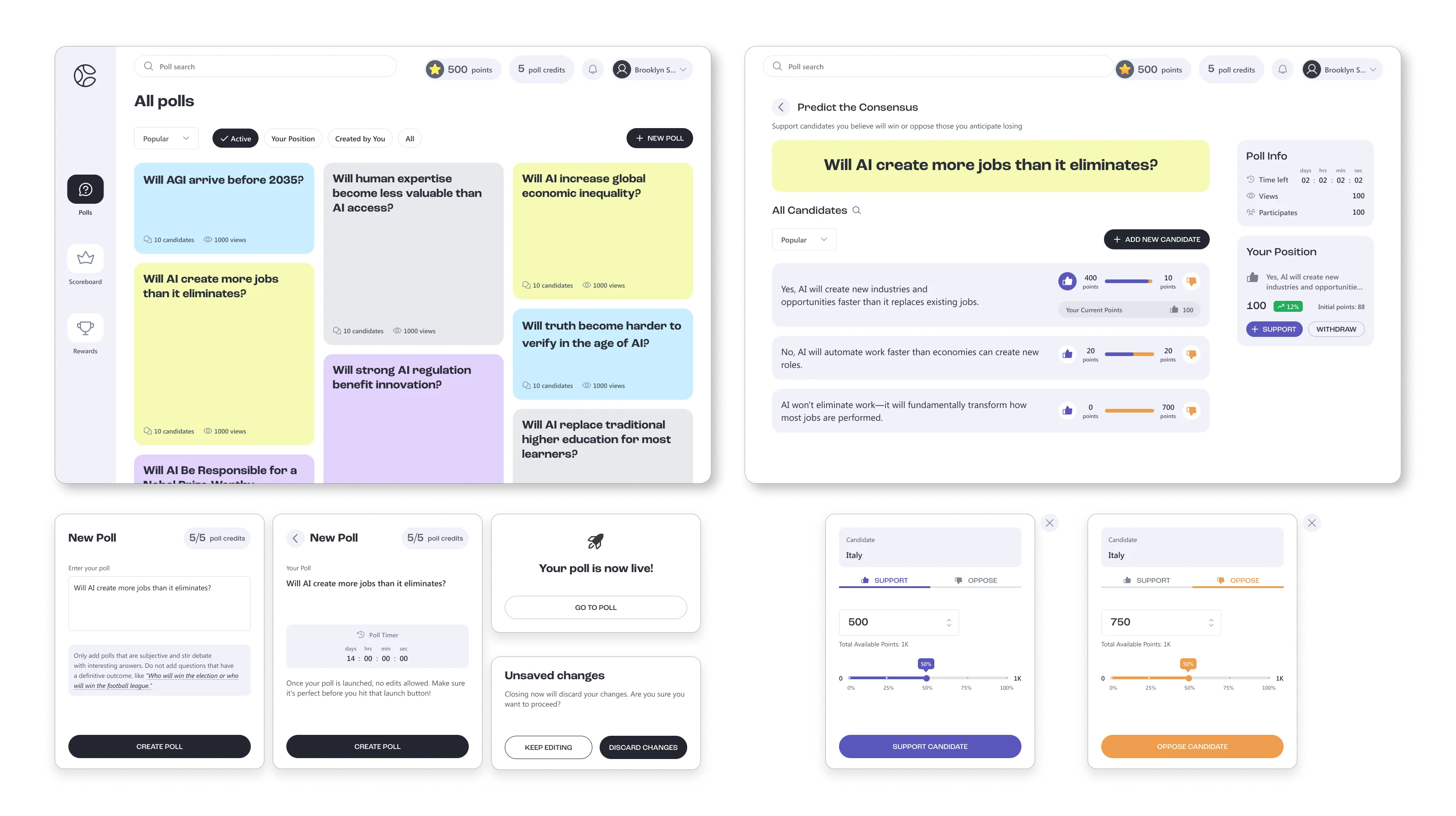 Act 1 — gamified platform screens