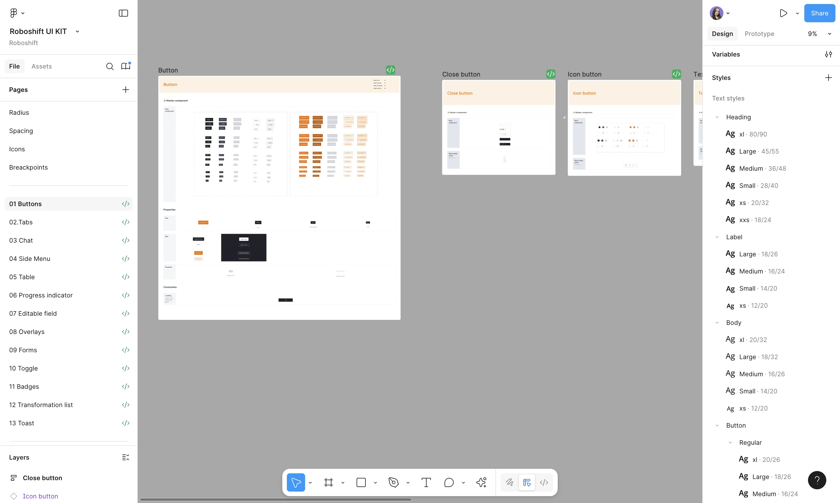 Design system tokens and styles