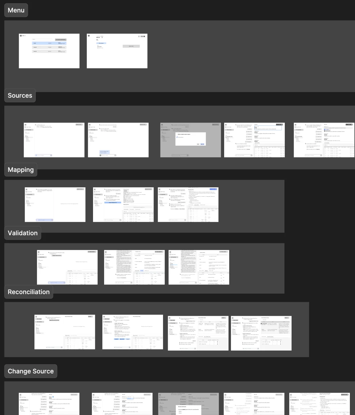 Low-fidelity prototype showing transformation workflow steps