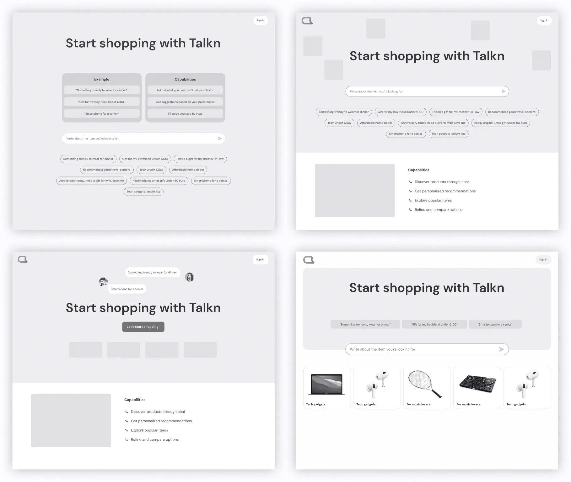Wireframe exploration for entry experience
