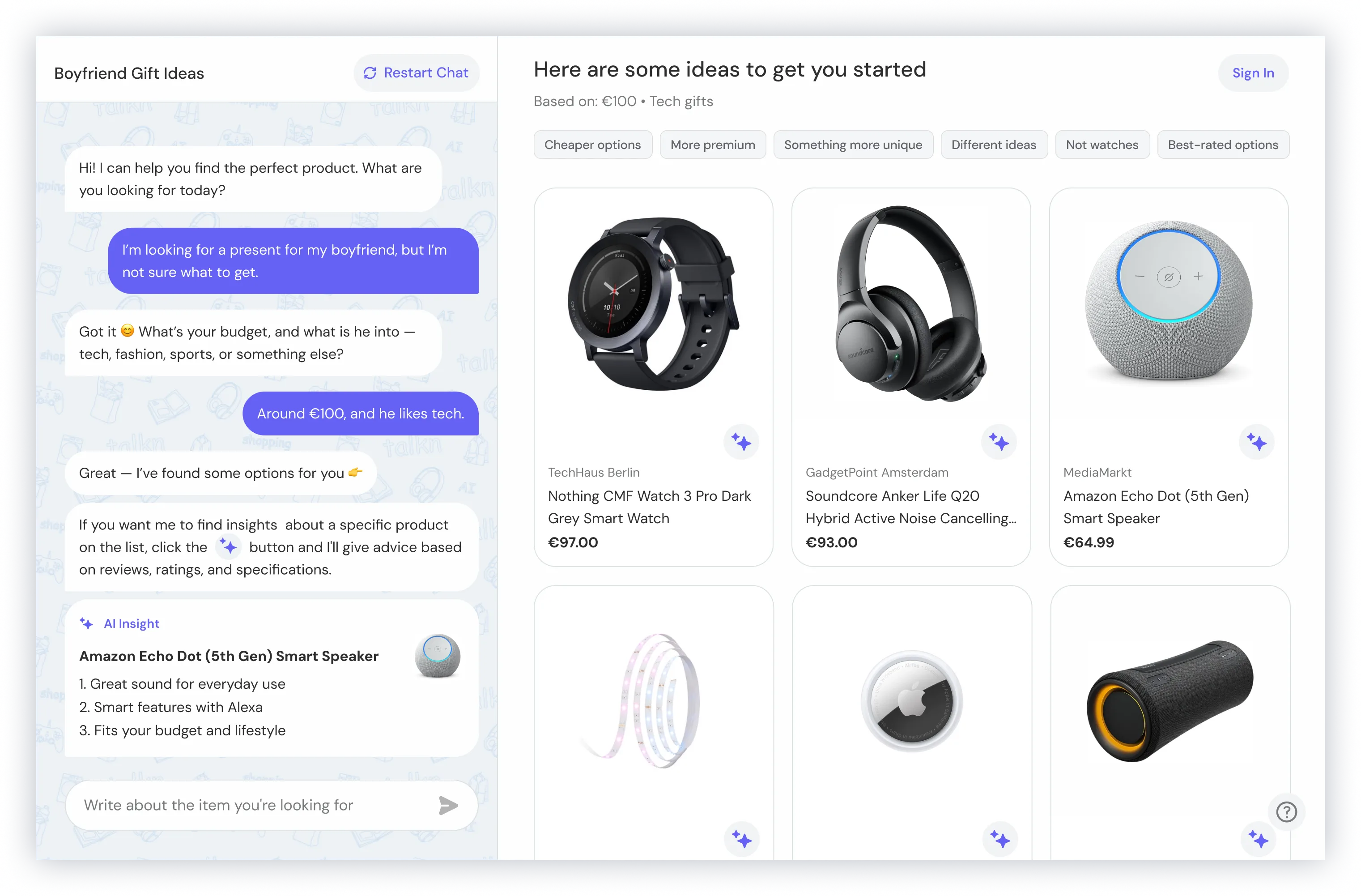 Final chat interaction design